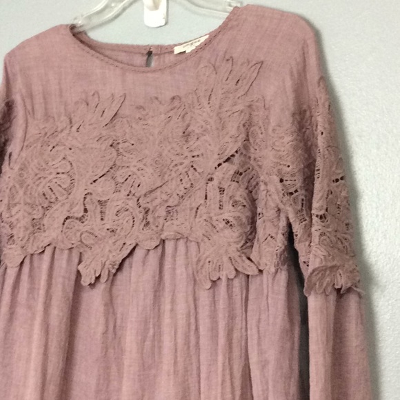 Umgee USA Womens Mauve Long Sleeve Baby Doll Dress Top Sz S - Picture 3 of 8